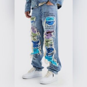 MAN BOOHOO RELAXED RIGID CONTRAST RIP JEANS Size 30 US almost new condition